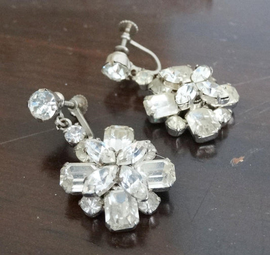 Mid-Century Earrings Signed "Made in Austria" Rhinestone Cluster Screwback image 0
