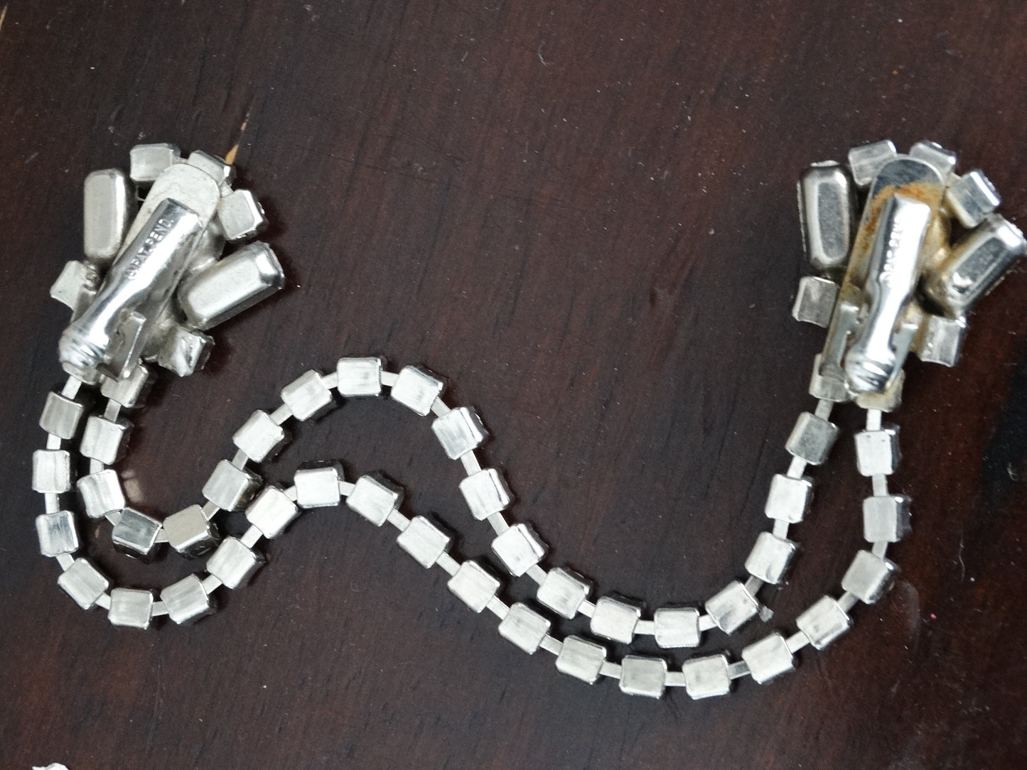 Vintage Rhinestone Double Chain Sweater Guard Clip Mid Century image 2
