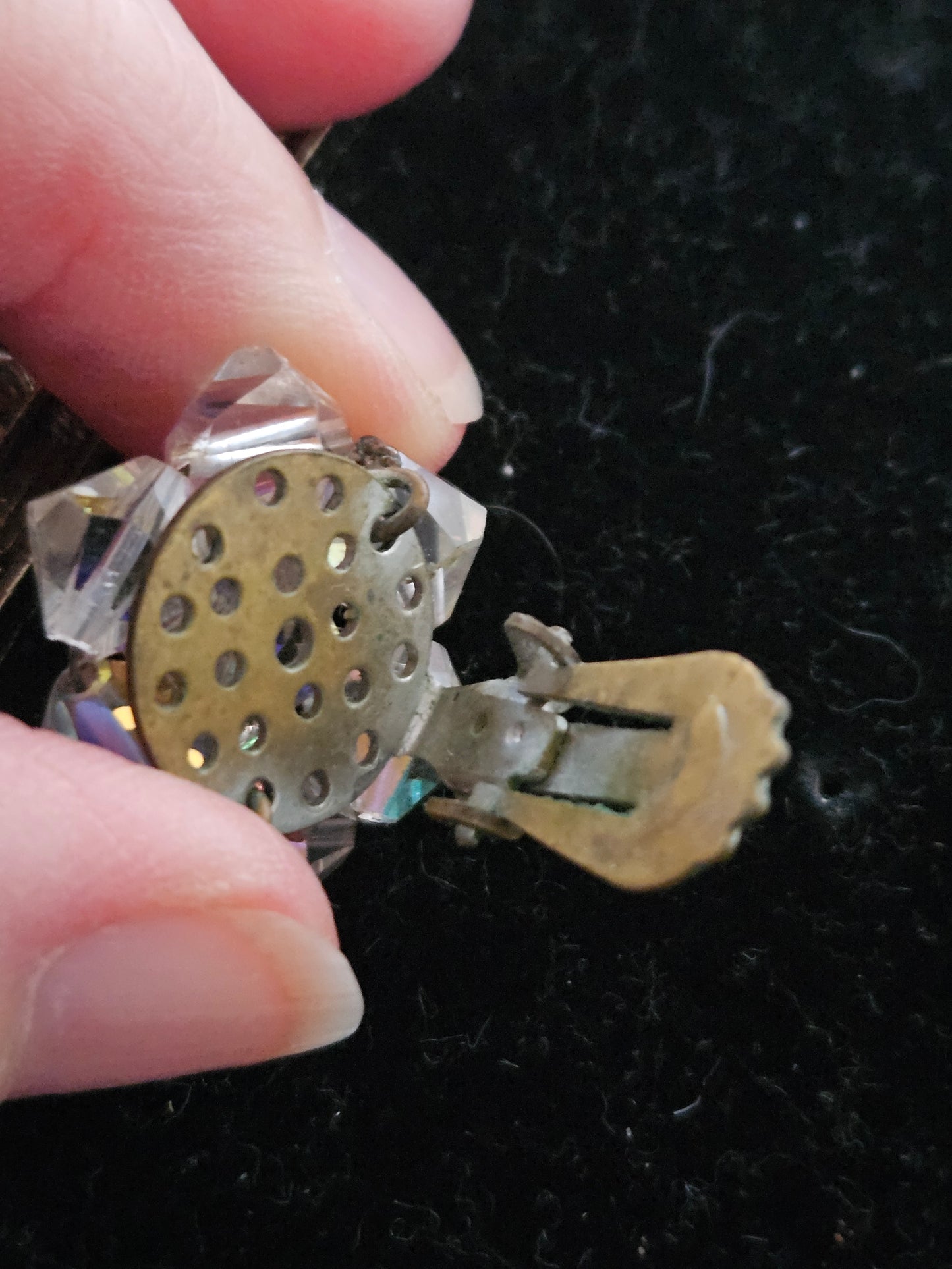 Vintage Aurora Borealis Crystal Clip-On Earrings Mid-Century Iridescent Cluster