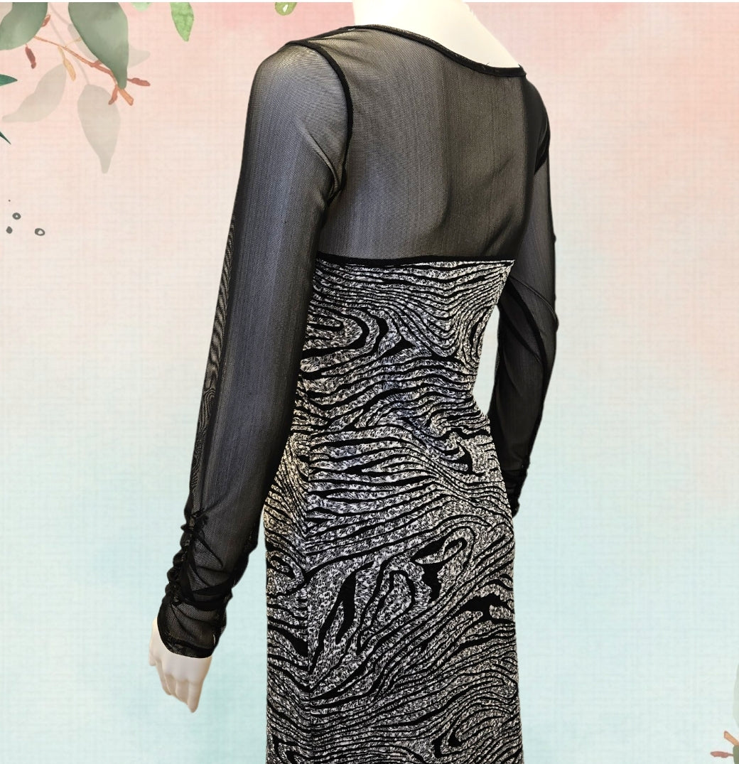2K Mesh Illusion Bodycon Dress Black & Silver Size Small image 4