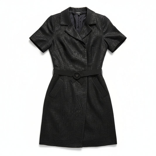 Simply Vera Vera Wang Black & Silver Textured Dress Belted Front – Size Small (NWT)