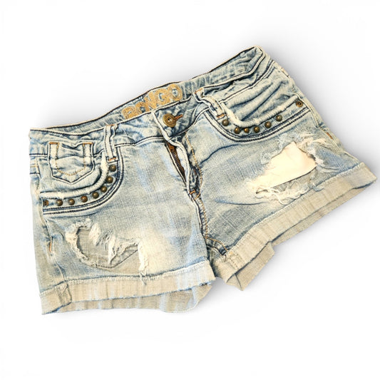 Vintage BONGO Distressed Studded Y2K Cut-Off Denim Shorts – Size 7 Juniors