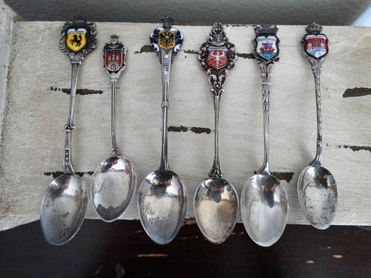 6 GERMANY Deutschland STERLING 800 SILVER ENAMEL SOUVENIR SPOONS image 1