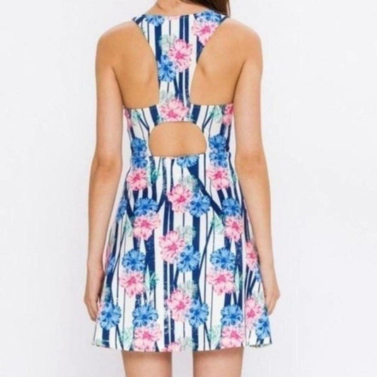 Jealous Tomato Hibiscus Open Back Skater Dress Size Small