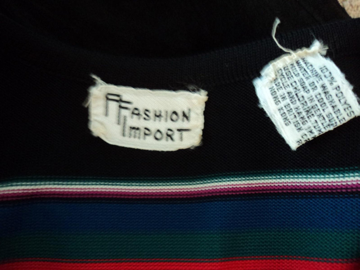 Vintage 70s Striped Bell Sleeve Top - Red, Blue, Black, Tan - Size S/M