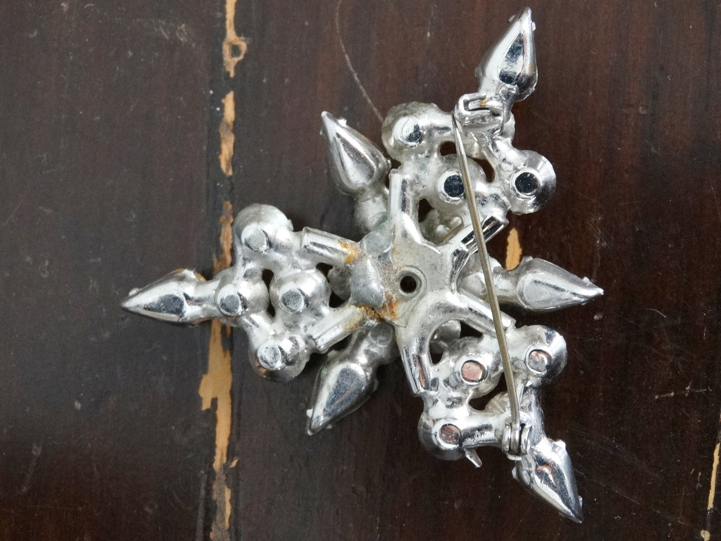 Vintage Rhinestone Snowflake Brooch 1950s Clear Crystal Star Pin image 5