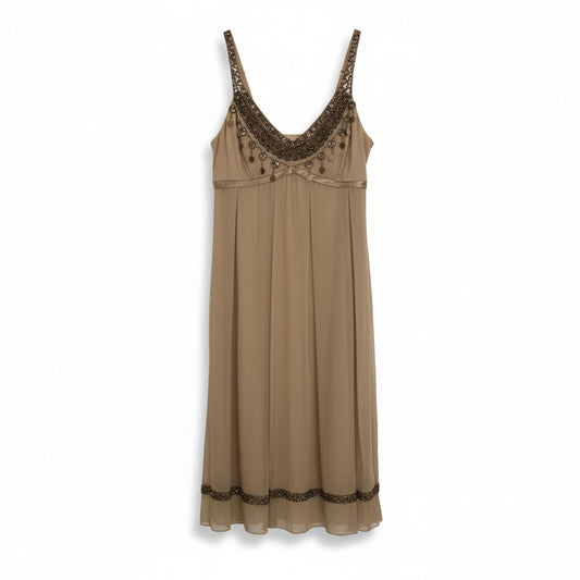 Sue Wong Silk Champagne Beaded Cocktail Dress