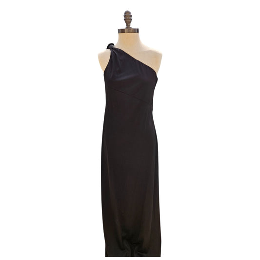 Vintage 1980s Ayres Unlimited Black One-Shoulder Evening Gown | ILGWU Union Label