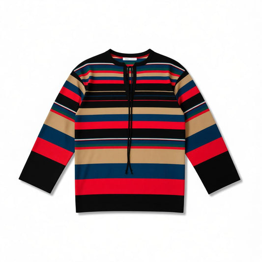 Vintage 70s Striped Bell Sleeve Top - Red, Blue, Black, Tan - Size S/M