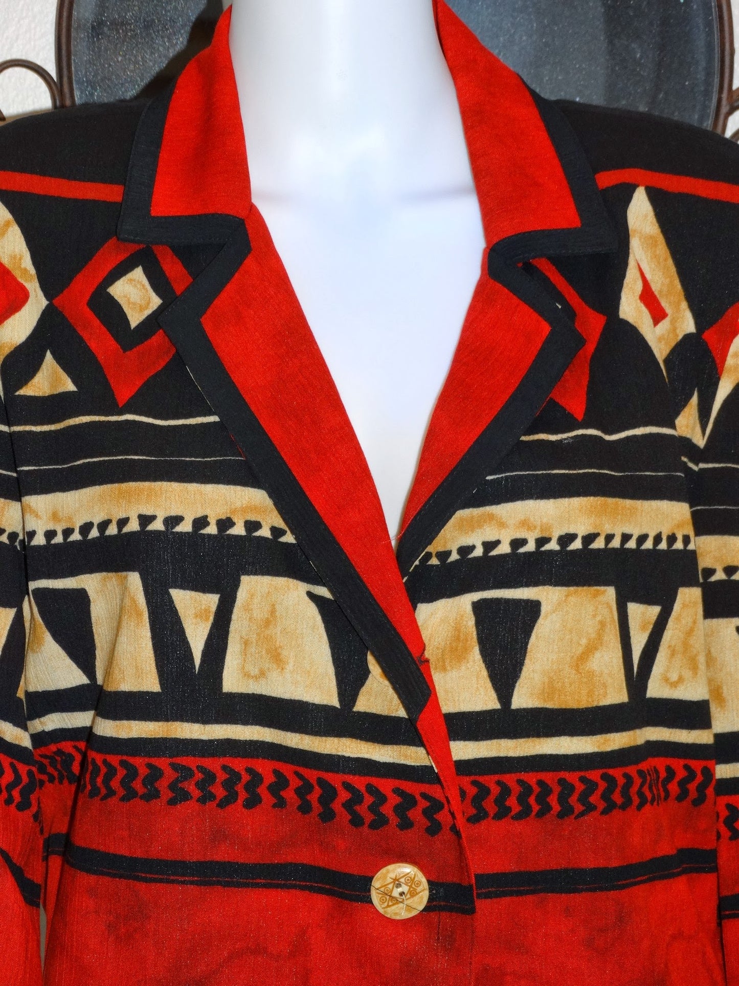 Vintage 80s 90s Nancy Bolen Southwestern Aztec Boyfriend Jacket – Red Black Geometric Blazer