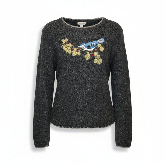 Vintage Woolrich Grey Bluebird Embroidered Wool Sweater Jumper | Women’s Small