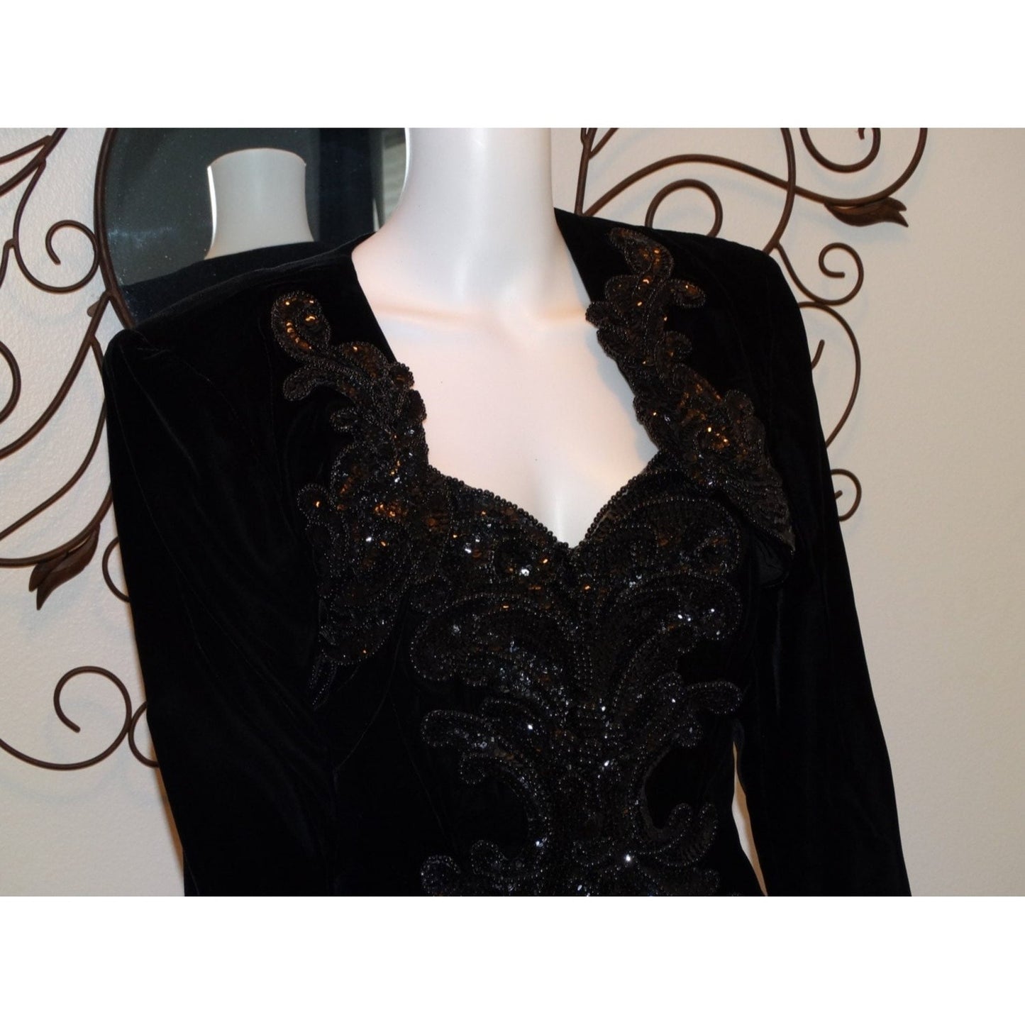 Vintage 80s Velvet Mini Dress & Bolero Sequin Beaded Party Little Black Dress