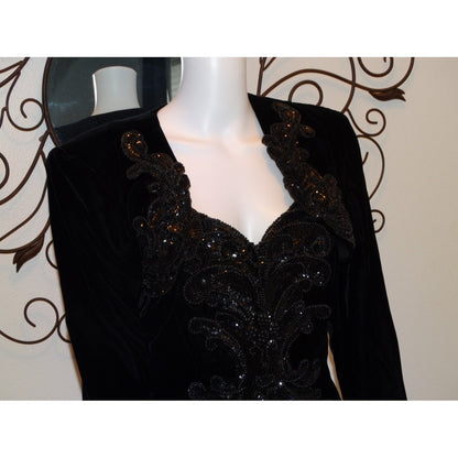 Vintage 80s Velvet Mini Dress & Bolero Sequin Beaded Party Little Black Dress