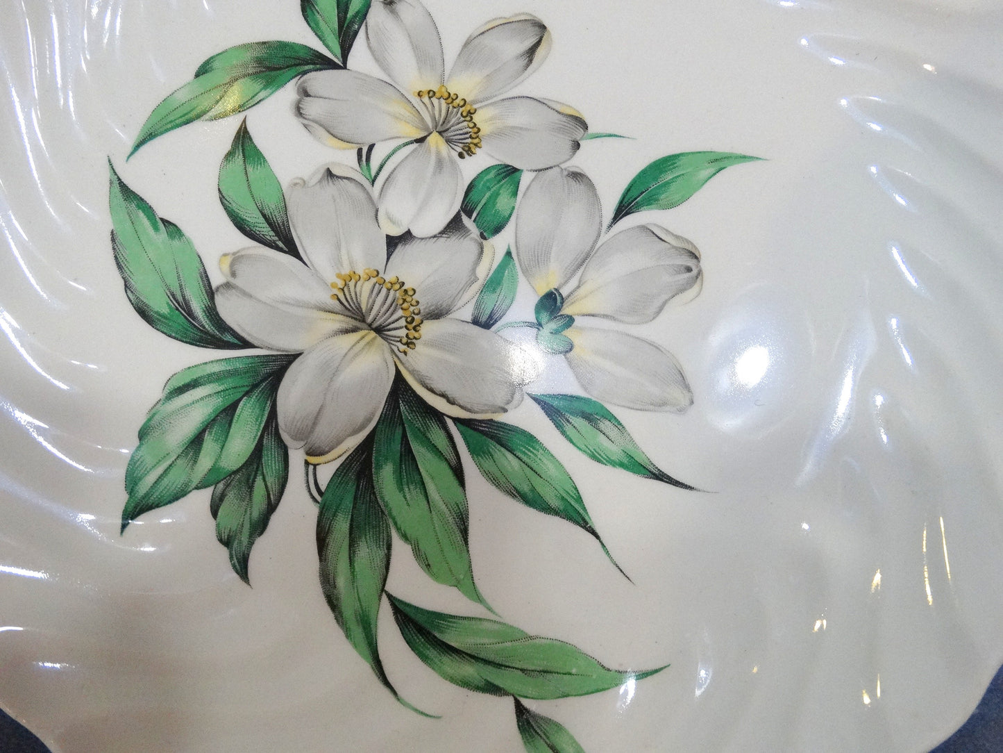 Vintage Royal China Platter WHITE DOGWOOD with handles image 1
