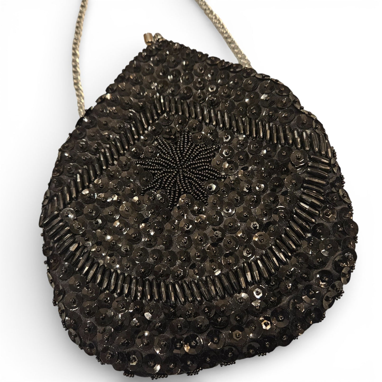 Mister Ernest Black Beaded Starburst Evening Bag - Hong Kong 1960s Cocktail Purse.