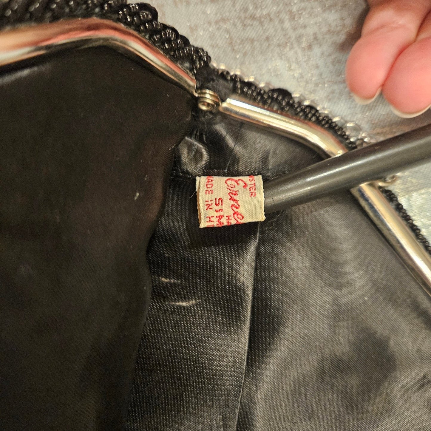 Mister Ernest Black Beaded Starburst Evening Bag - Hong Kong 1960s Cocktail Purse.