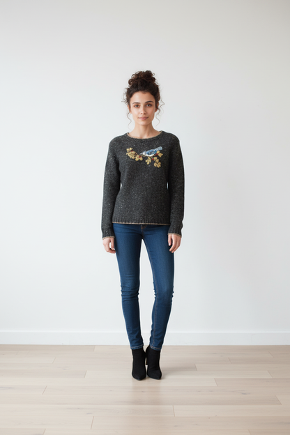 Vintage Woolrich Grey Bluebird Embroidered Wool Sweater Jumper | Women’s Small