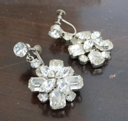 Mid-Century Earrings Signed "Made in Austria" Rhinestone Cluster Screwback image 0