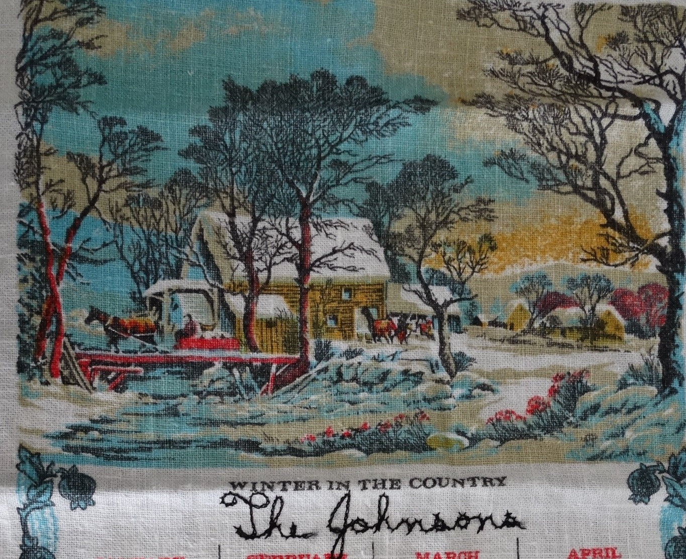 Vintage 1975 Calendar Tea Towel "The Johnsons" image 1