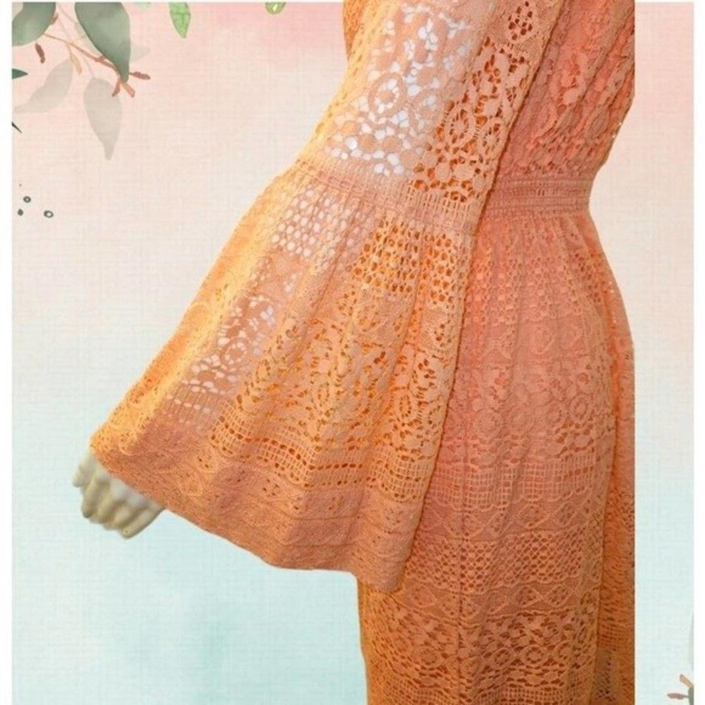 Boston Proper Peachy Pink Lace Fit & Flare Dress with Bell Sleeves – Size 6 – NWOT