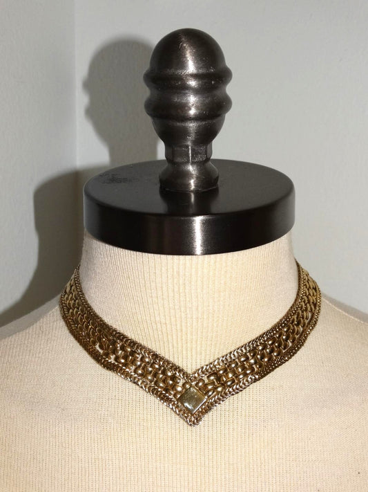 Vintage 1980s Gold Collar Choker Bib Necklace image 0