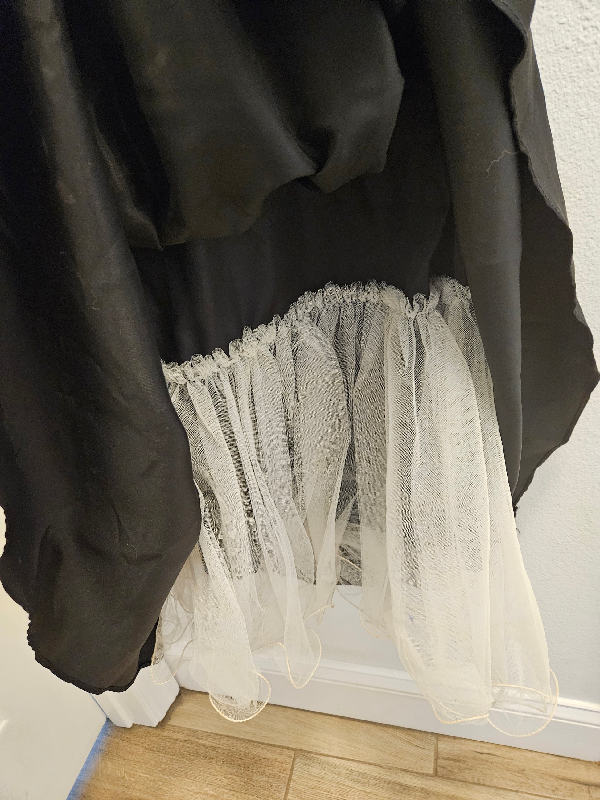 Vintage 1980s Black Strapless Satin Cocktail Dress Ruched Bodice & Full Skirt image 5