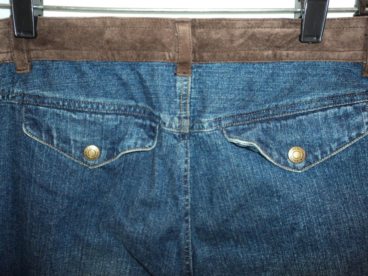 Vintage Ralph Lauren Suede Trim Bootcut Jeans | Blue Denim | Size 10