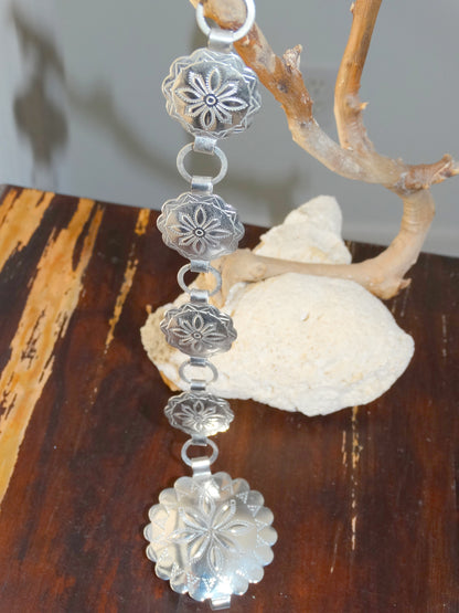 Vintage Southwest Concho Link Bracelet Silver-Tone Western Floral Design image 3