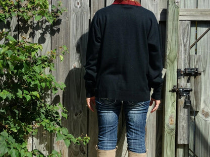 Vintage Glasgow Creation Navy Knit Sweater with Red Stripe Collar | 1960s–70s Collegiate Pullover