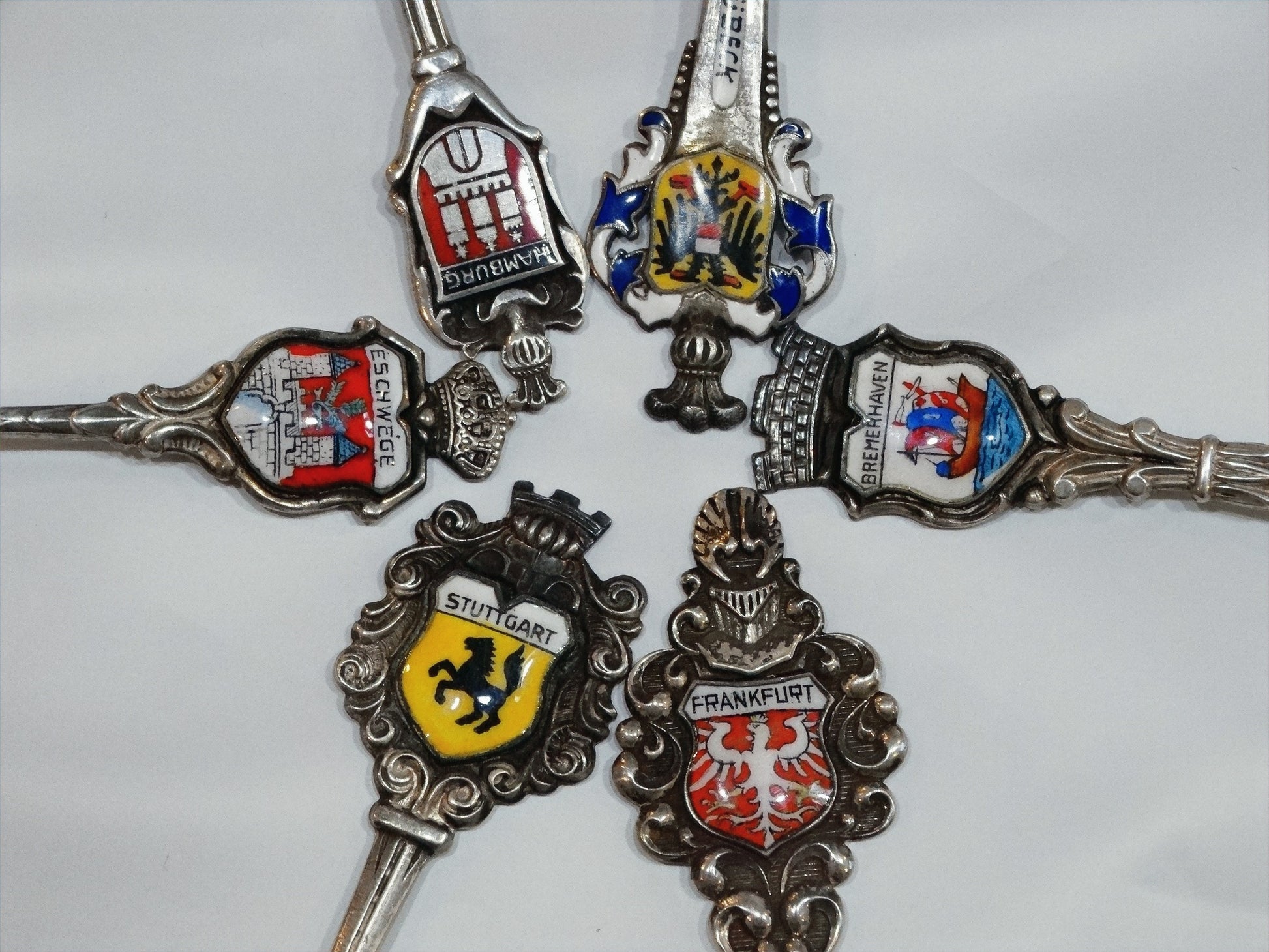 6 GERMANY Deutschland STERLING 800 SILVER ENAMEL SOUVENIR SPOONS image 0
