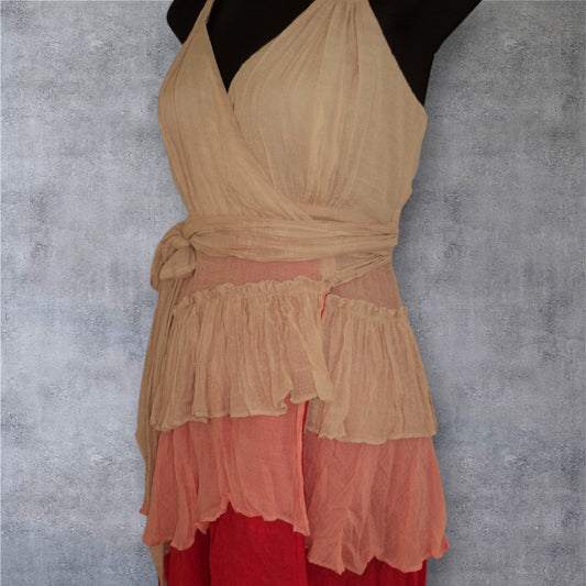 NWT Festival Gauzy Pink Layered Wrap Sundress – Size Small (Adjustable)