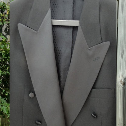 Vintage Pierre Cardin Wool Tuxedo Suit | Black Double-Breasted Jacket Pants image 2