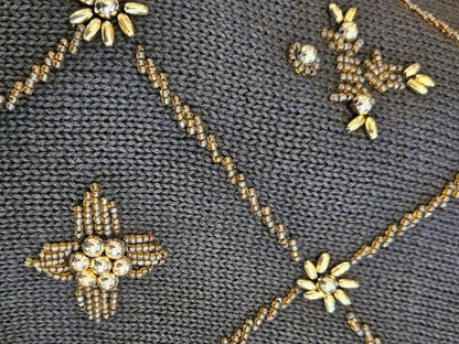 Vintage 80s Black Beaded Sweater Jumper - Size Large