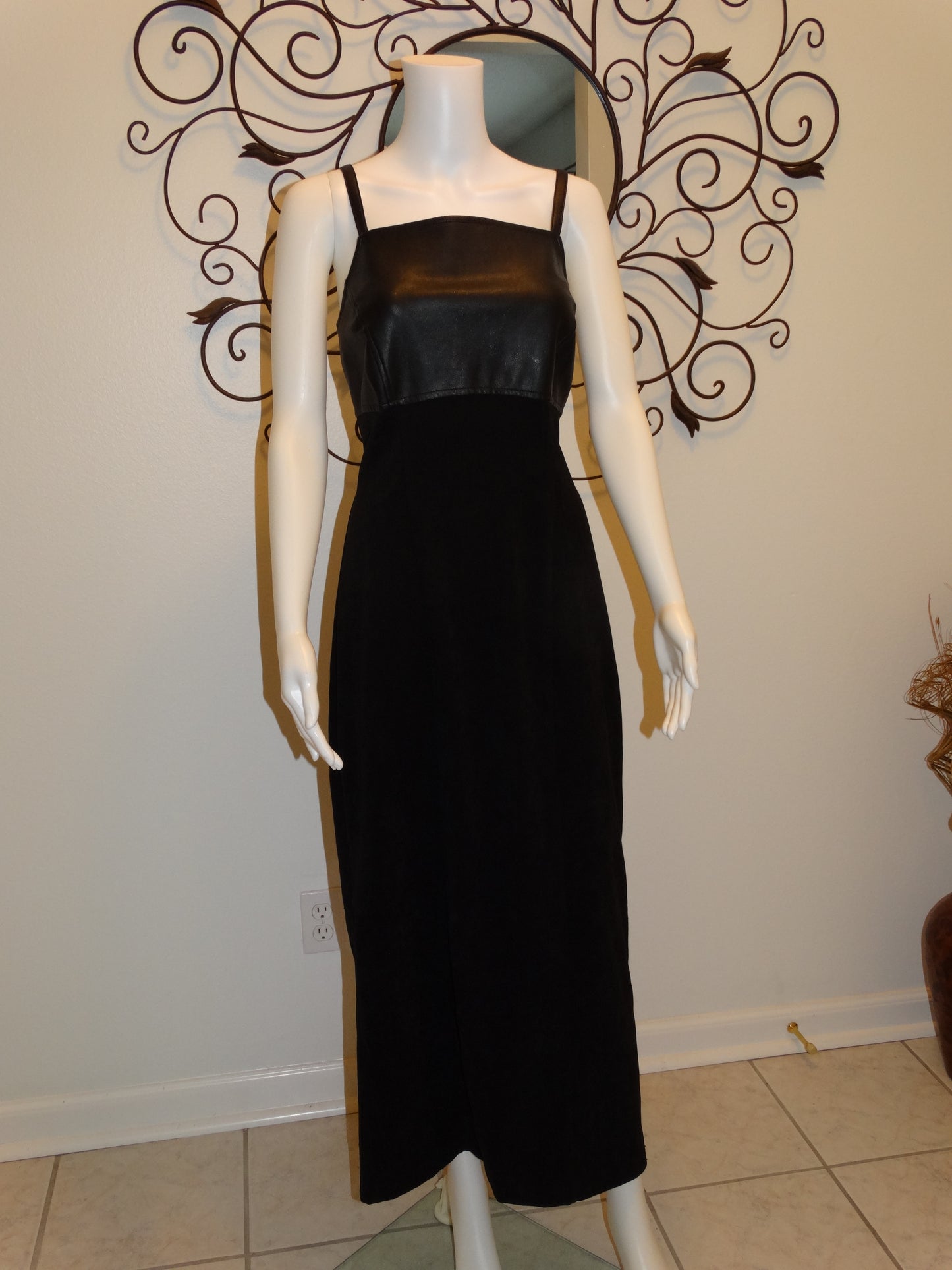2K Black Vegan Leather Bodice Maxi Dress  image 1