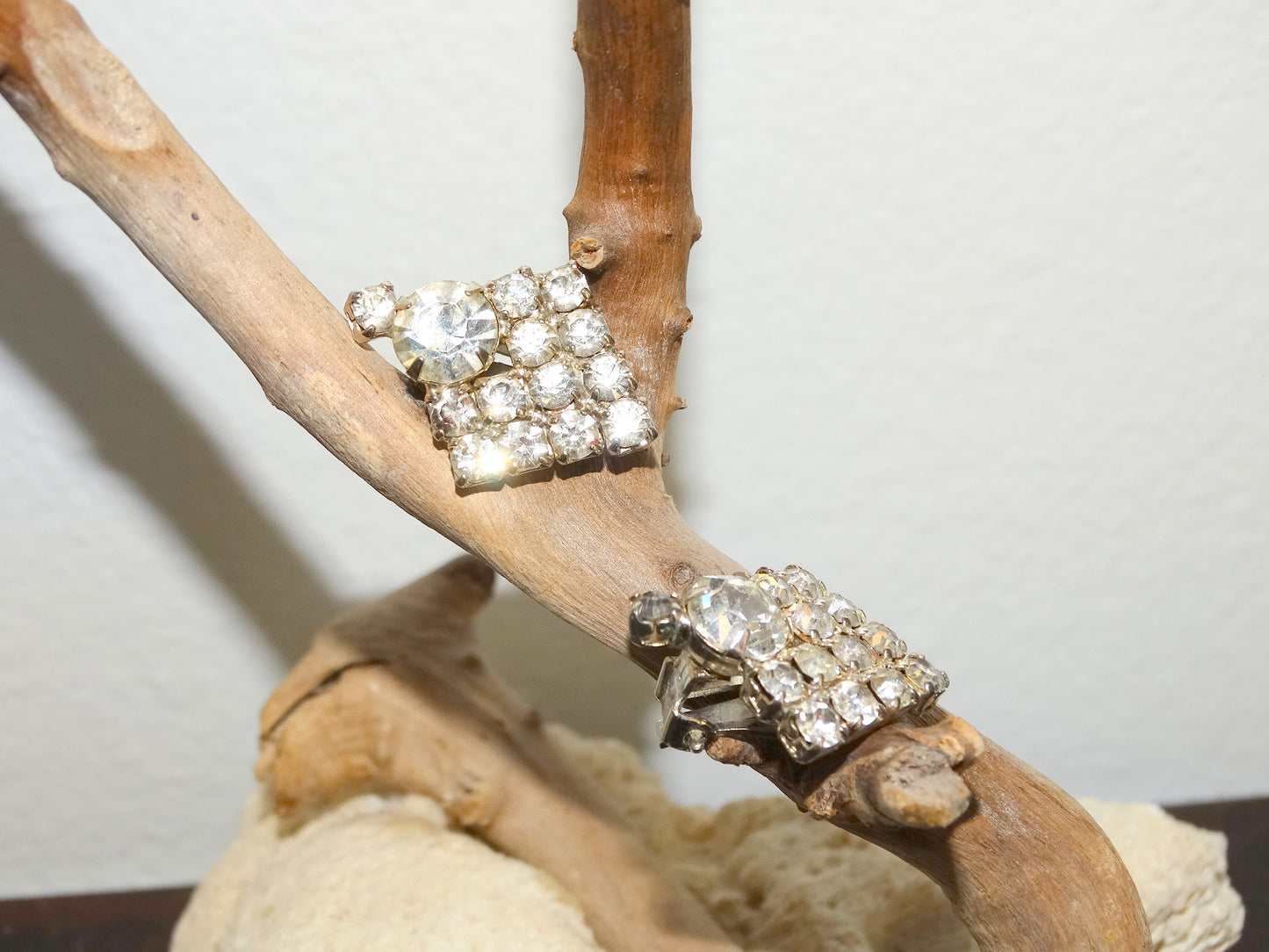 Vintage Rhinestone Square Clip-On Earrings 1950s Mid-Century Glam image 1