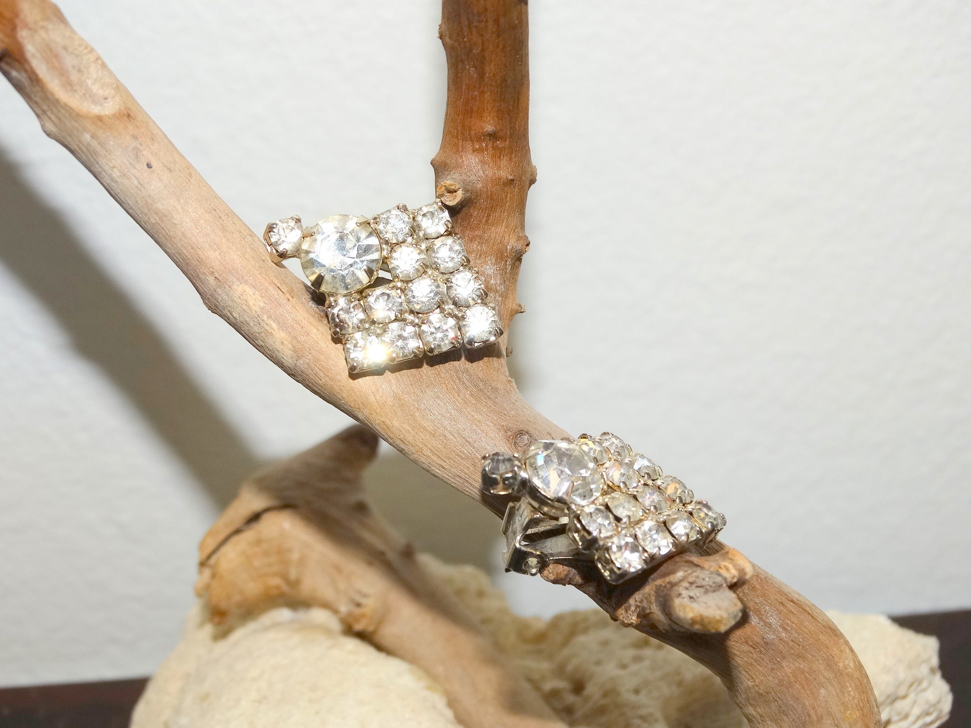 Vintage Rhinestone Square Clip-On Earrings 1950s Mid-Century Glam image 1