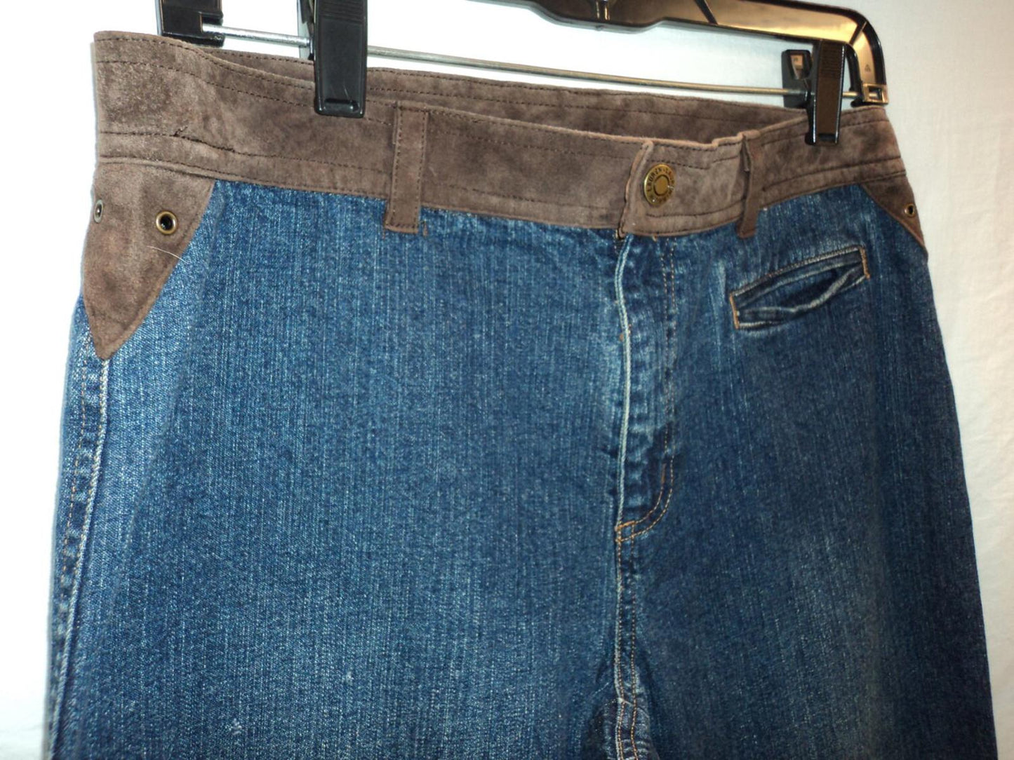 Vintage Ralph Lauren Suede Trim Bootcut Jeans | Blue Denim | Size 10