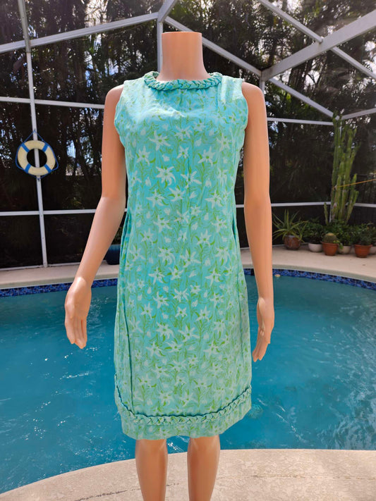 Vintage Lilly Pulitzer 1960s Shift Dress Blue Floral Print Day Dress image 0
