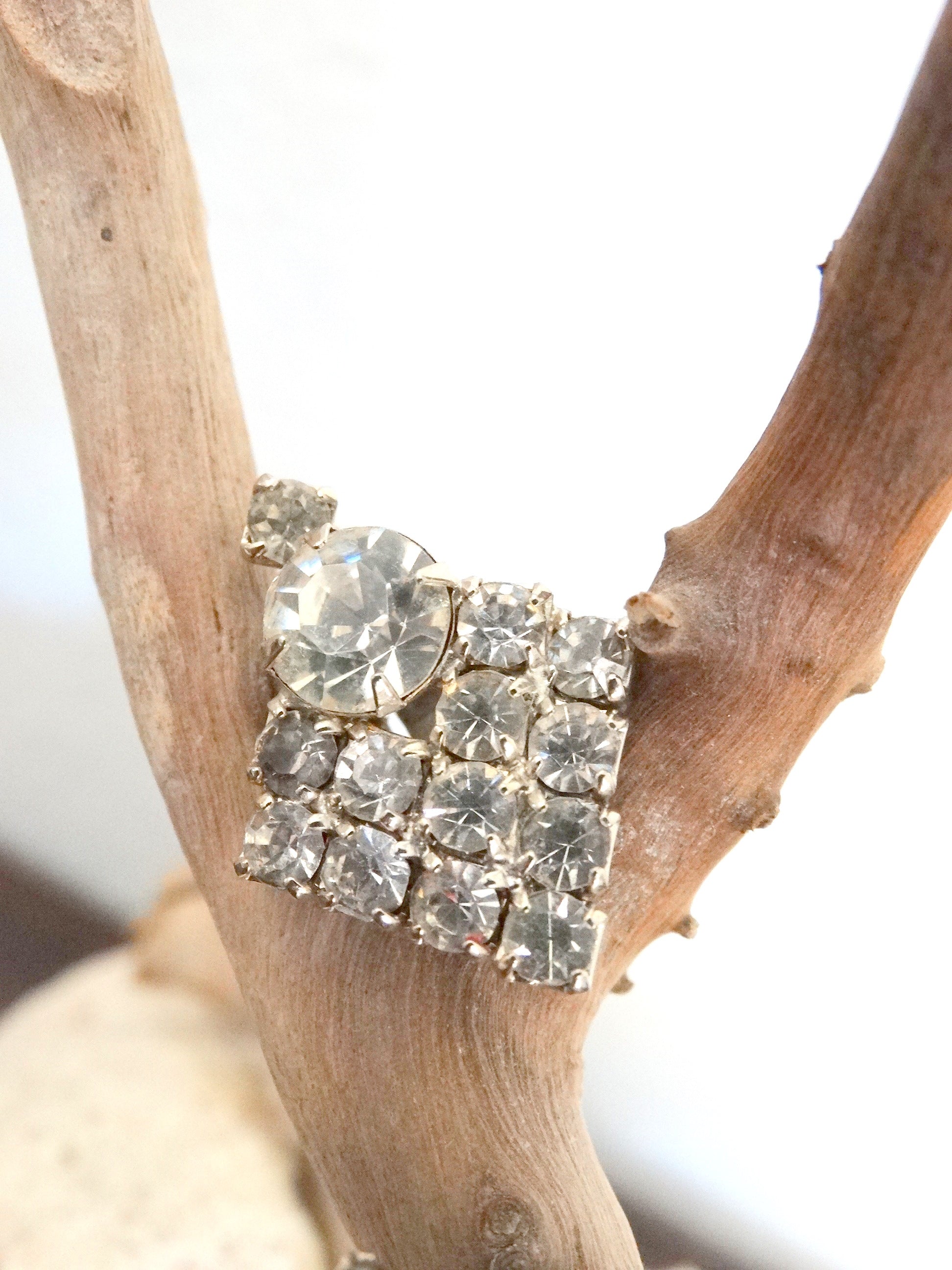 Vintage Rhinestone Square Clip-On Earrings 1950s Mid-Century Glam image 2
