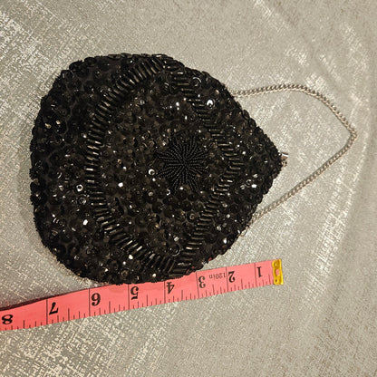 Mister Ernest Black Beaded Starburst Evening Bag - Hong Kong 1960s Cocktail Purse.