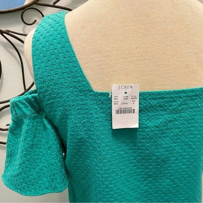 NWT J. Crew Cold Shoulder Basketweave Green Dress - Size Small
