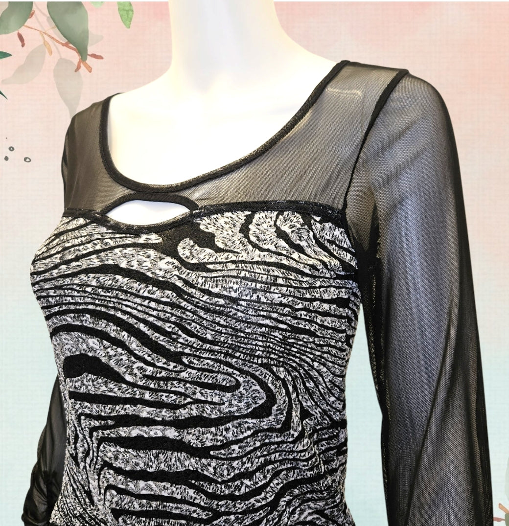 2K Mesh Illusion Bodycon Dress Black & Silver Size Small image 2