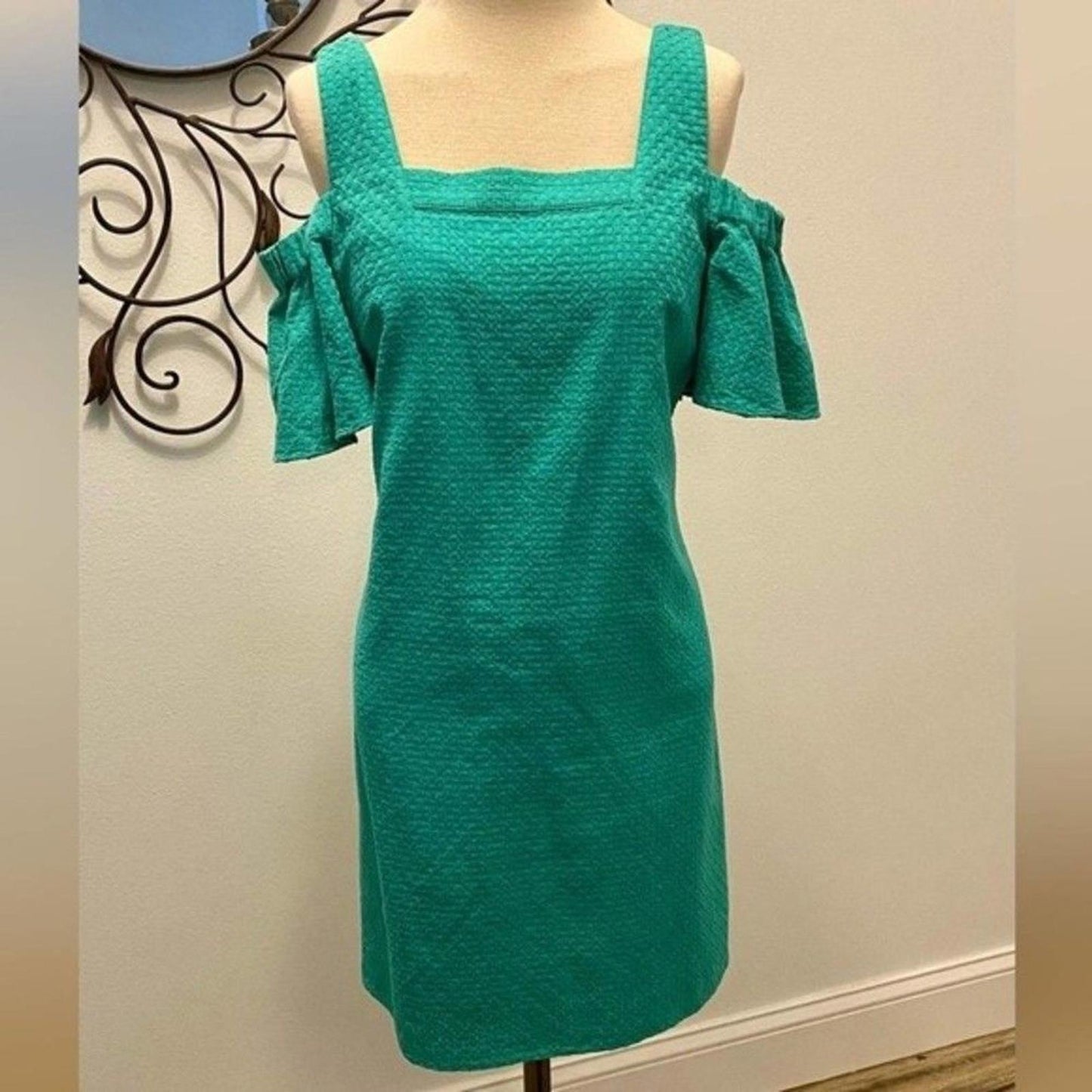 NWT J. Crew Cold Shoulder Basketweave Green Dress - Size Small