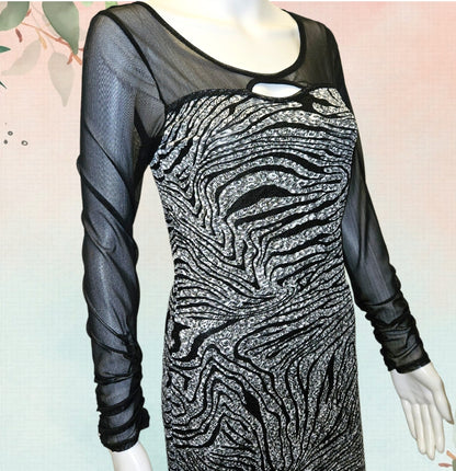 2K Mesh Illusion Bodycon Dress Black & Silver Size Small image 0