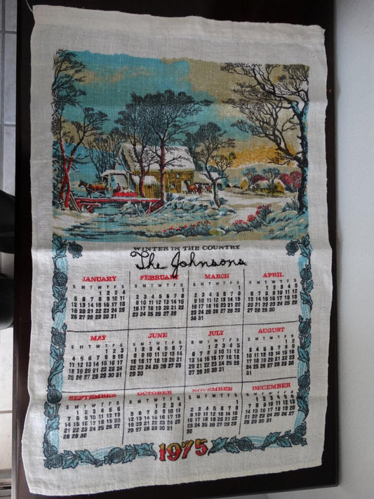Vintage 1975 Calendar Tea Towel "The Johnsons" image 0