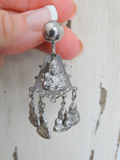 Vintage Buddha Dangle Earrings Screw-Back Drop Earrings Filagree image 2