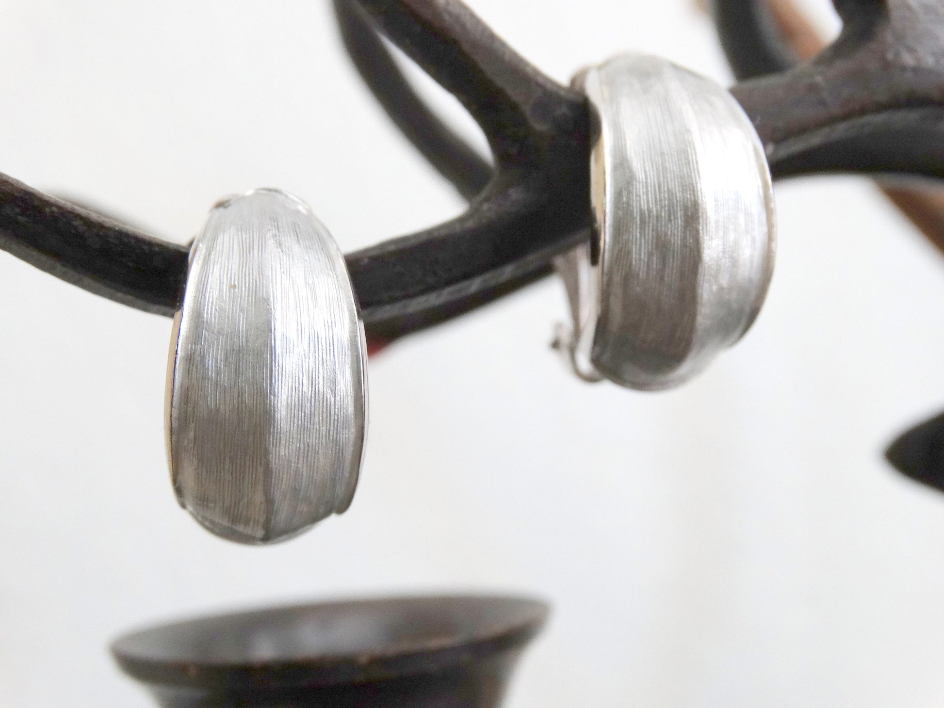 Vintage Signed KRAMER of New York Brushed Silver Tone Hoop Clip Earrings image 4