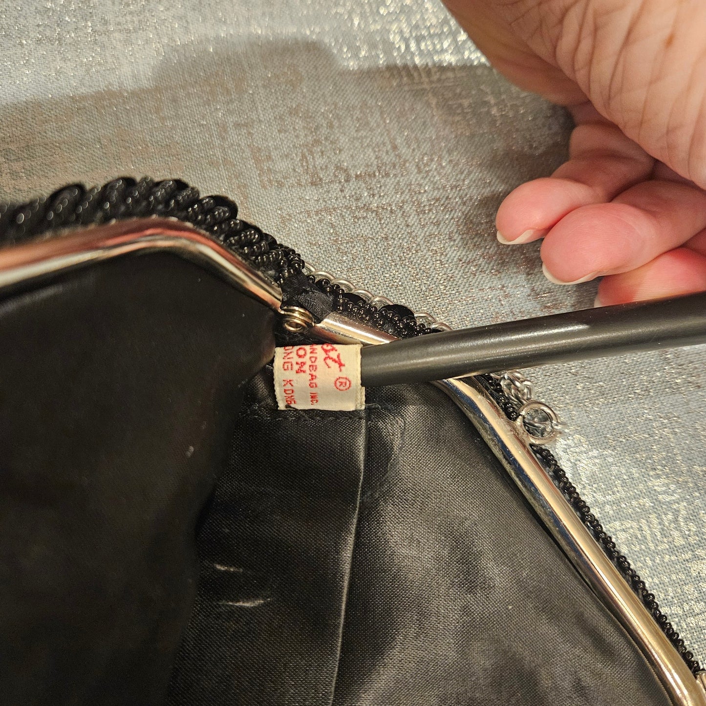 Mister Ernest Black Beaded Starburst Evening Bag - Hong Kong 1960s Cocktail Purse.