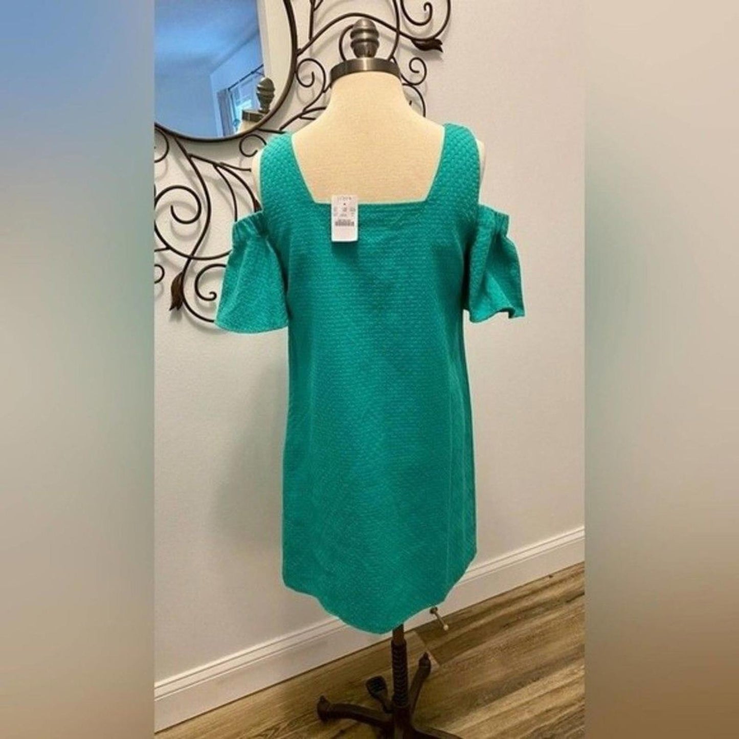 NWT J. Crew Cold Shoulder Basketweave Green Dress - Size Small
