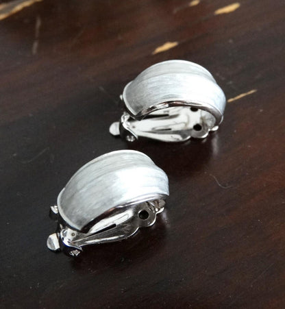 Vintage Signed KRAMER of New York Brushed Silver Tone Hoop Clip Earrings image 0